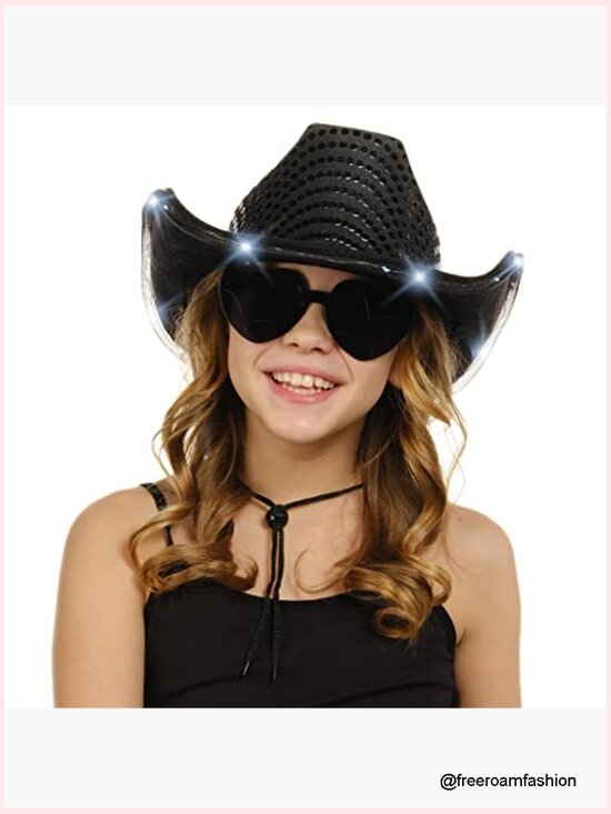 Light Up Cowboy Hat with Heart Glasses - Cowgirl Costume Set